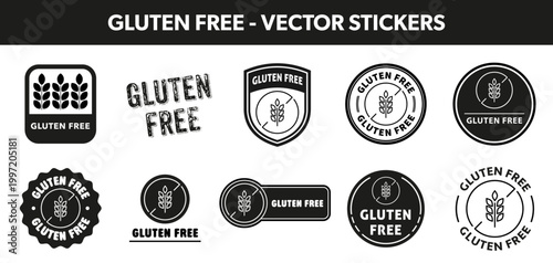 Gluten Free - vector stickers for food and diet products.