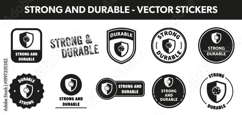 Strong and Durable. Vector labels for long lasting material and tools.