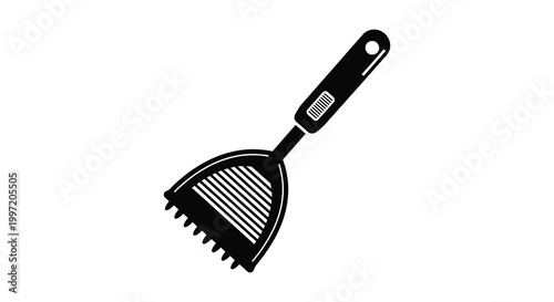 A black silhouette of a cat litter scoop simple design and functionality silhouette