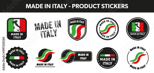 Made in italy - set of vector stickers for italian products.