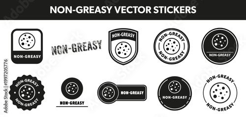 Non-Greasy. Vector stickers for cosmetics products packaging.