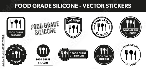Food grade silicone - vector stickers for bottle or container.