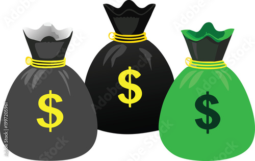 money bags with dollar signs on white background