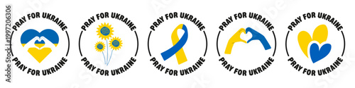 Pray for Ukraine. Vector stamps for supporting Ukraine.