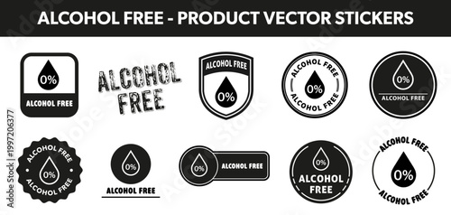 Alcohol Free. Vector stamps for product information on packaging.