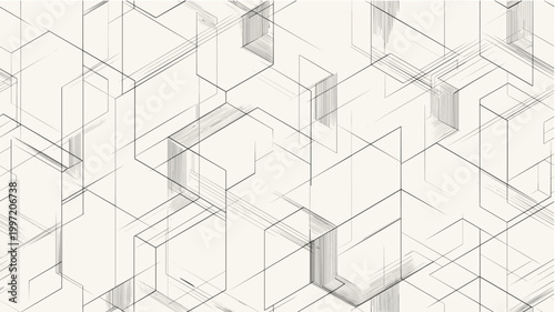 Seamless parametric geometric lines forming abstract pattern. Minimal black lines creating a repeating technical grid background