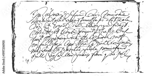 Abstract illegible handwritten text. Vintage grunge bad calligraphy script, old book document. 