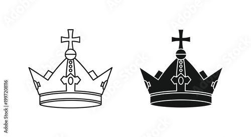royal crown designs in line art and silhouette styles