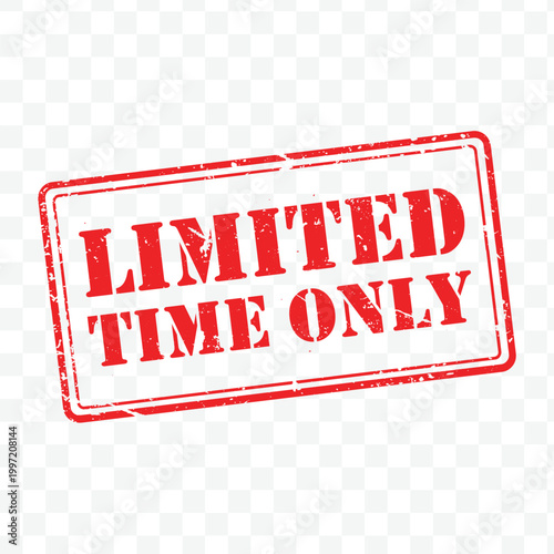 Fotografía Limited Time Only Red Stamp Line Border Grunge Vector Graphic