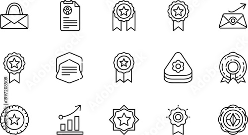 Awards line icon set. Reward, trophy, badge, medal and more