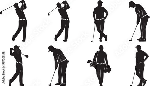 Professional Golf Player and Action Silhouettes