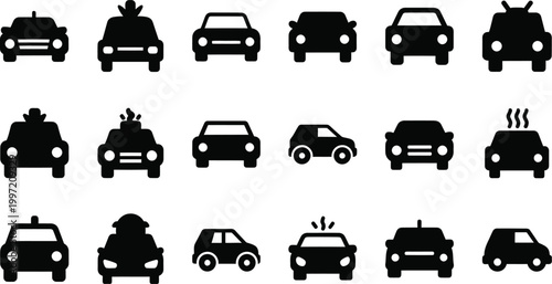 Collection of black silhouette icons representing various vehicles and transportation modes