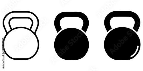 Kettlebell icon set in outline and solid styles fitness gym weight training equipment symbol
