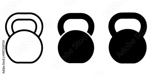 Kettlebell icon set in outline and solid styles fitness gym weight training equipment symbol