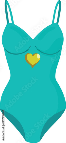 teal one piece swimsuit with gold heart on white background