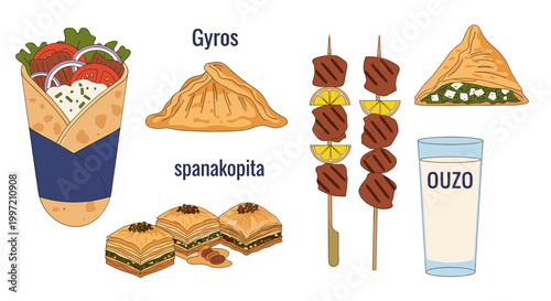 Traditional Greek food and drink.