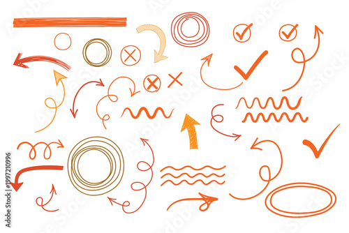 Collection of red and orange arrows and symbols