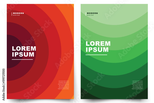 Minimalist Red and Green Concentric Circles Poster Vector Set