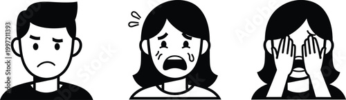 Three Faces Expressing Negative Emotions: Sadness, Fear, and Shame