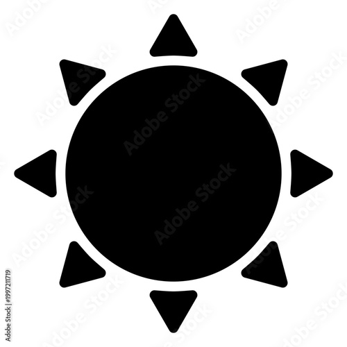 シンプルなフラットデザインのモノクロ太陽アイコン（角丸）