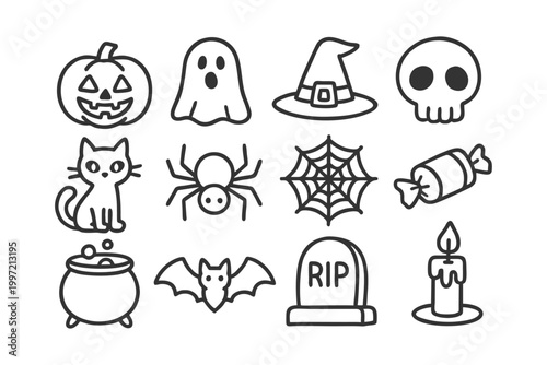 Quadro su tela A collection of simple line art Halloween icons, perfect for festive designs and
