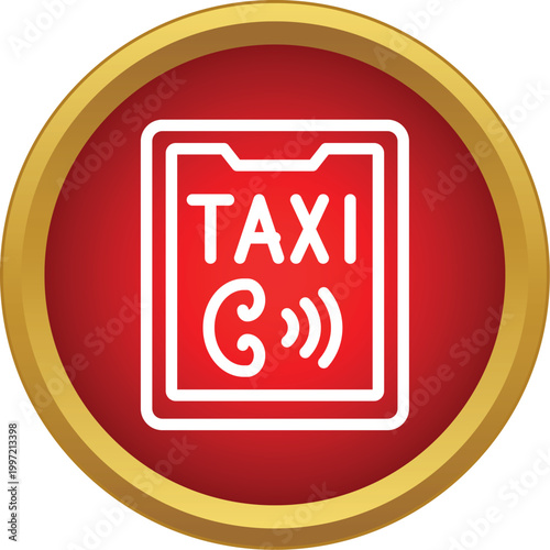 Taxi booking app interface showing a call symbol and the word taxi on a red background