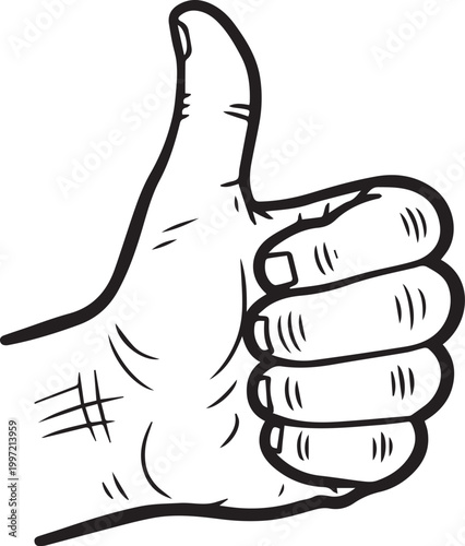 Thumps Up Hand Gesture Vector Illustration, Minimalist Black and White Line Art Sign for Success, Approval, and Positivity