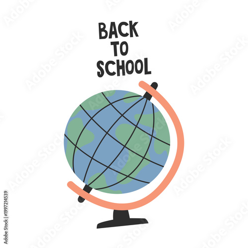 Colorful illustration of a globe with a pink outline and the text "Back to School" above, designed for educational themes and school-related materials