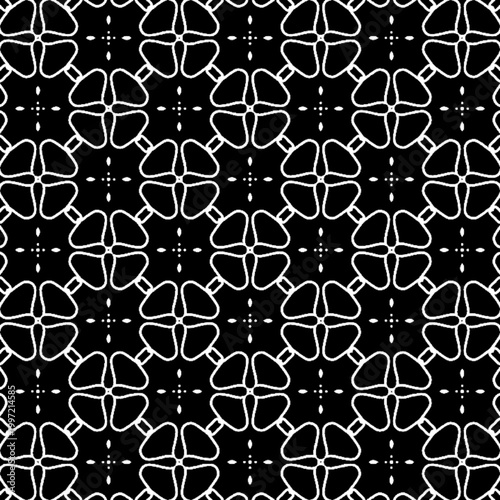 Seamless Black and White Bold Geometric Five Petal Floral Star Center Pattern