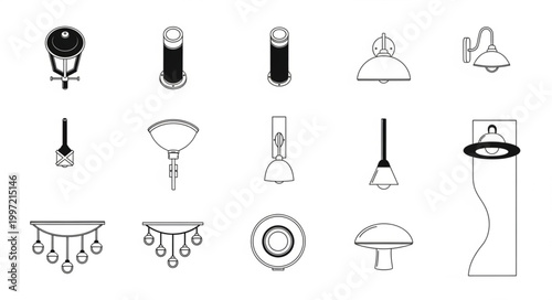 Collection of various ceiling light fixtures and chandeliers.