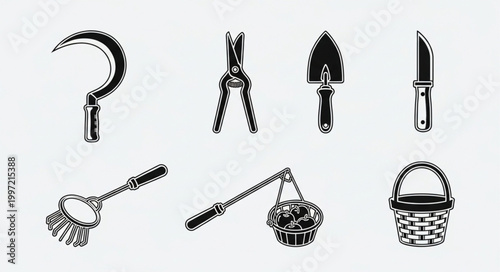 Collection of Vintage Garden Tools and Basket.