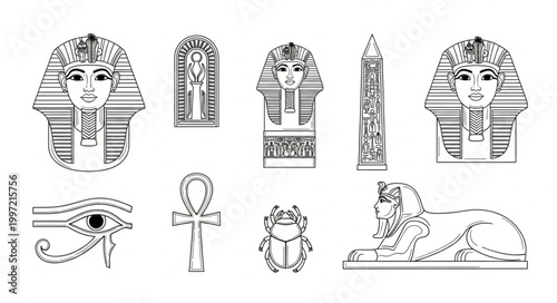Ancient Egyptian Symbols Collection Pharaoh Sphinx Eye Scarab Ankh.