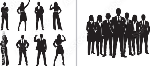 Set of professional business people silhouettes and corporate team group vector isolated on white background