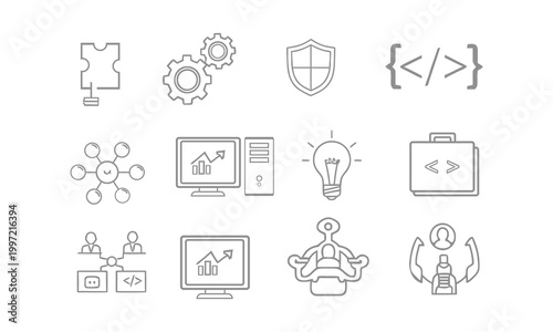 Line art icons smart home automation technology and futuristic living concepts