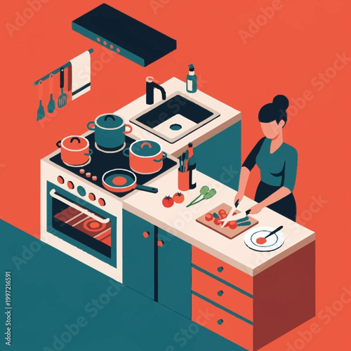Woman cooking in a modern kitchen.