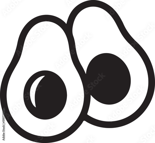 Simple black and white avocado icon with illustration