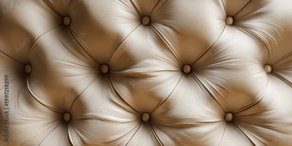 Fototapeta premium Luxurious tufted beige leather upholstery with deep diamond pattern and button details