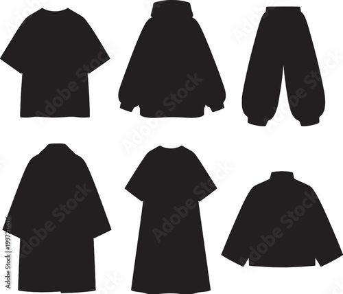 Fotografía Oversized Fashion Silhouettes Set Baggy Clothing Hoodie T Shirt Pants Coat Vecto