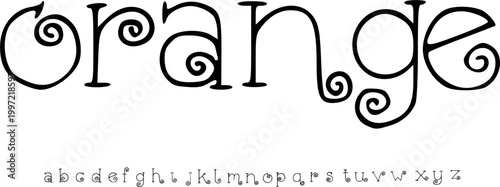 ORANGE Elegant Curly Display Font Alphabet – Decorative Script Font Type with Swirl Letterforms, Playful Typography Meaning for Branding, Logo Design,Posters, and Creative Graphic Design Projects