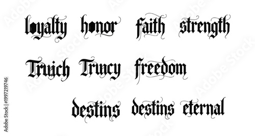 Elegant black background with ornate white text and gothic font design