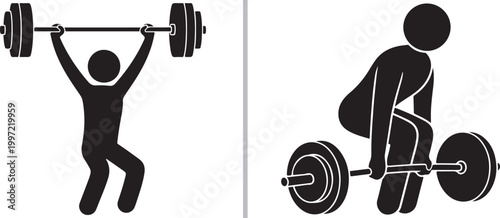 Photos Weightlifting silhouettes of athlete performing deadlift and overhead press vect