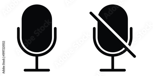 Microphone On and Mute Audio Icon Set