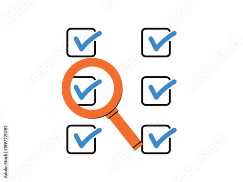 Magnifying glass loupe, research, Checklist, assessment, checking