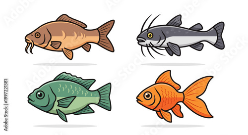 Colorful cartoon fish varieties.
