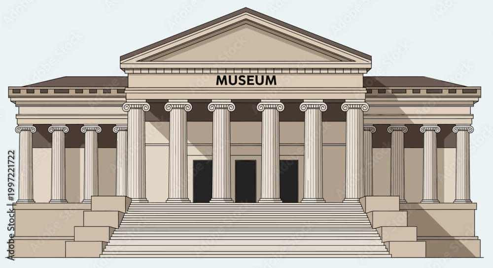 Fototapeta premium Illustration of a classic museum building with neoclassical stone architecture and columns.