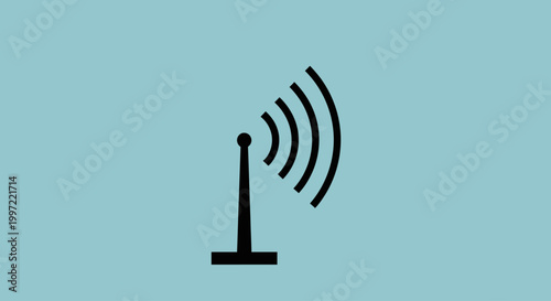 Minimalist wireless signal antenna icon with radio waves on a blue background