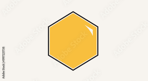 Single yellow hexagon vector icon with black outline and highlight on a plain background.