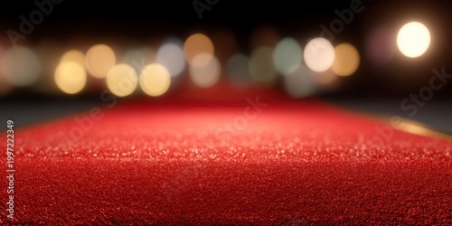 Close Up Red Carpet Glitter Background Out Of Focus City Lights At Night