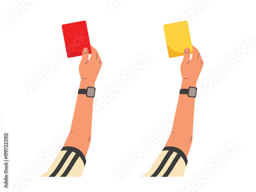 Referee hand showing red card and yellow card