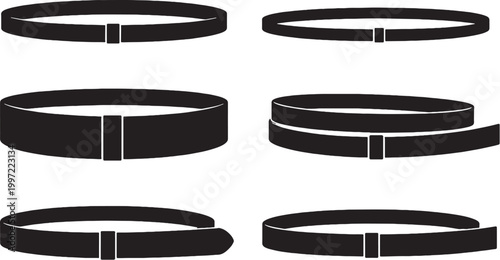 Black belt silhouettes set classic thin wide double wrap casual formal minimalist vector